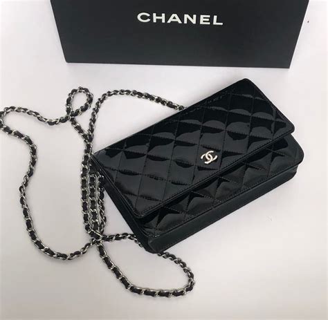 chanel black quilted chain bag|Chanel wallet on chain size.